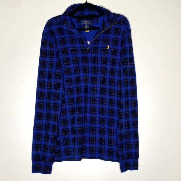 New Polo Ralph Lauren Checked Cotton Quarter Zip Sweatshirt Big Boys Size 18-20 - Picture 6 of 6